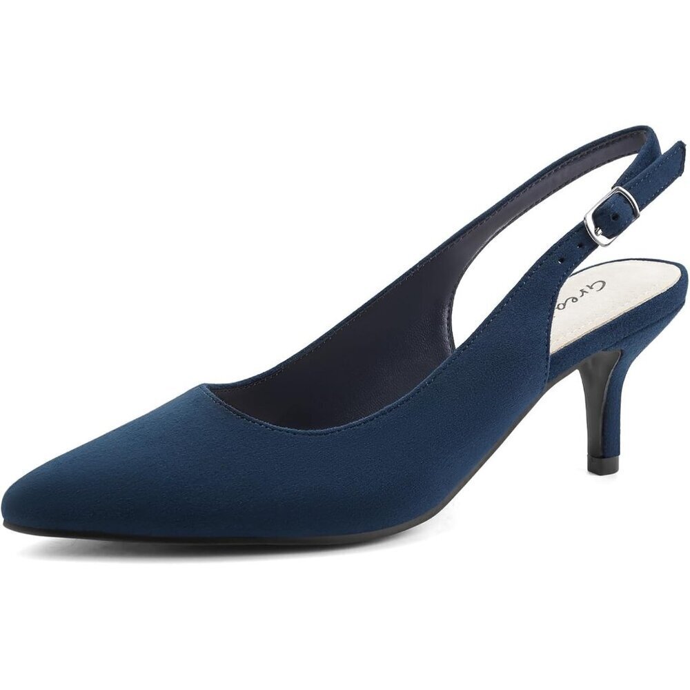 🆕 Women Blue Low Pumps Closed Pointed Toe Kitten Heels Party Dressy Shoes